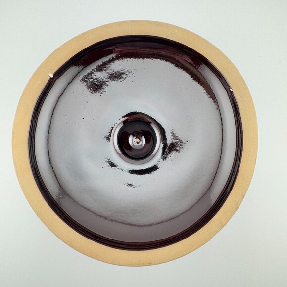 Vintage Monmouth Pottery Ceramic Bean Crock Brown Cream with Lid Maple Leaf Mark - Picture 6 of 8